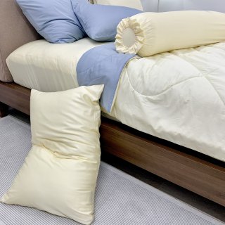 Chăn ga cotton satin Vàng Ivory phối xám