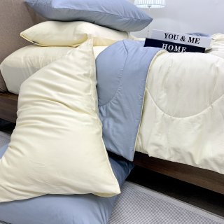 Chăn ga cotton satin Vàng Ivory phối xám