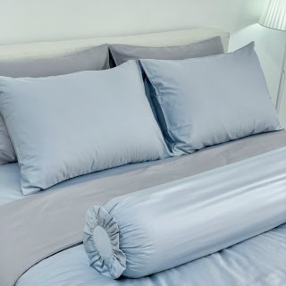 Chăn ga Cotton supima Xanh Ice blue phối xám
