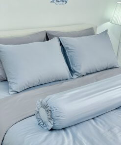 Chăn ga Cotton supima Xanh Ice blue phối xám