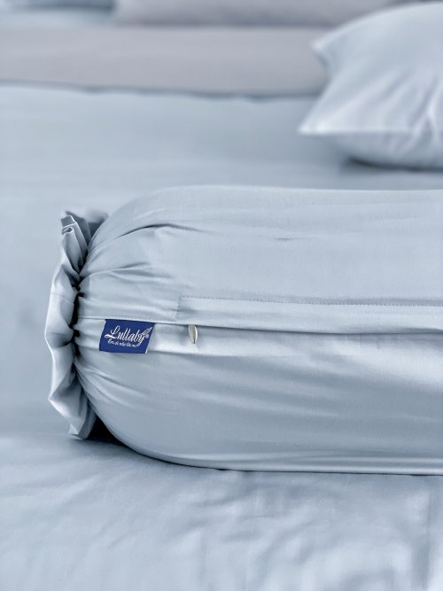 Chăn ga Cotton supima Xanh Ice blue phối xám