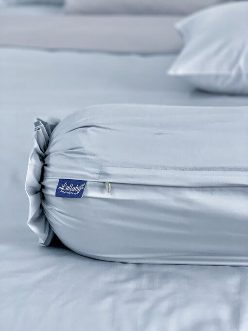 Chăn ga Cotton supima Xanh Ice blue phối xám