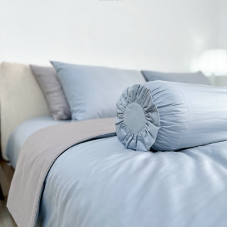 Chăn ga Cotton supima Xanh Ice blue phối xám