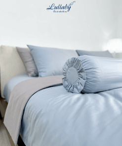 Chăn ga Cotton supima Xanh Ice blue phối xám