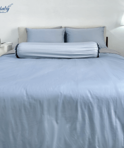 Chăn ga Cotton supima Xanh Ice blue phối xám