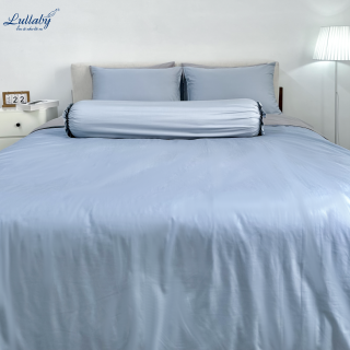 Chăn ga Cotton supima Xanh Ice blue phối xám