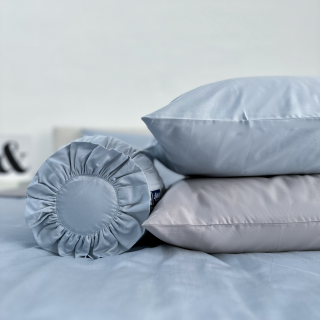 Chăn ga Cotton supima Xanh Ice blue phối xám