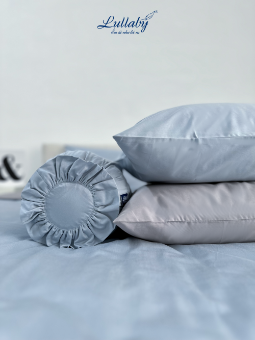 Chăn ga Cotton supima Xanh Ice blue phối xám