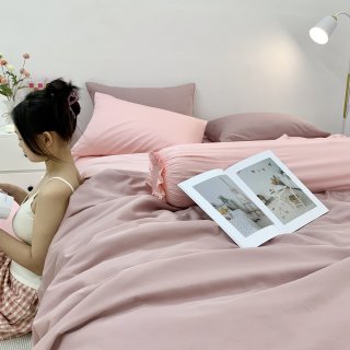 Chăn ga Cotton satin Dusty Pink phối Lavender Pink