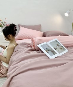 Chăn ga Cotton satin Dusty Pink phối Lavender Pink