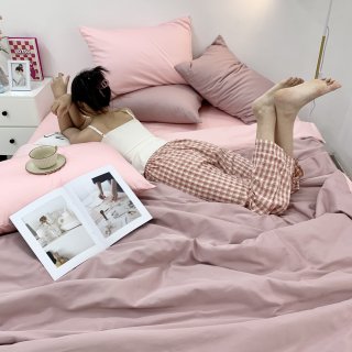 Chăn ga Cotton satin Dusty Pink phối Lavender Pink
