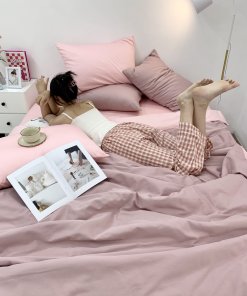 Chăn ga Cotton satin Dusty Pink phối Lavender Pink