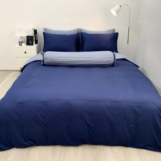 Chăn ga Cotton supima Xanh Navy phối xám