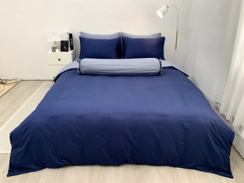 Chăn ga Cotton supima Xanh Navy phối xám