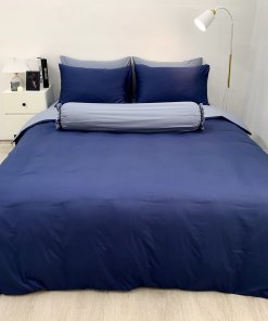 Chăn ga Cotton supima Xanh Navy phối xám