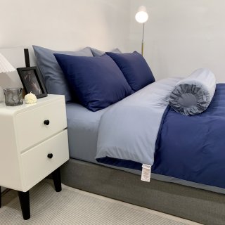 Chăn ga Cotton supima Xanh Navy phối xám