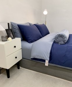 Chăn ga Cotton supima Xanh Navy phối xám