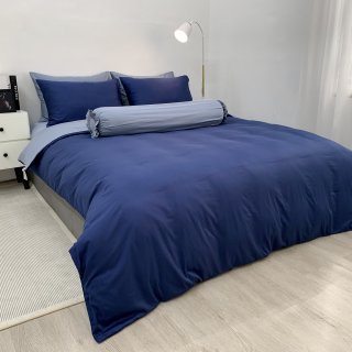 Chăn ga Cotton supima Xanh Navy phối xám