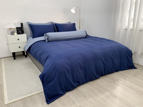 Chăn ga Cotton supima Xanh Navy phối xám