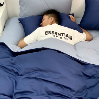 Chăn ga Cotton supima Xanh Navy phối xám