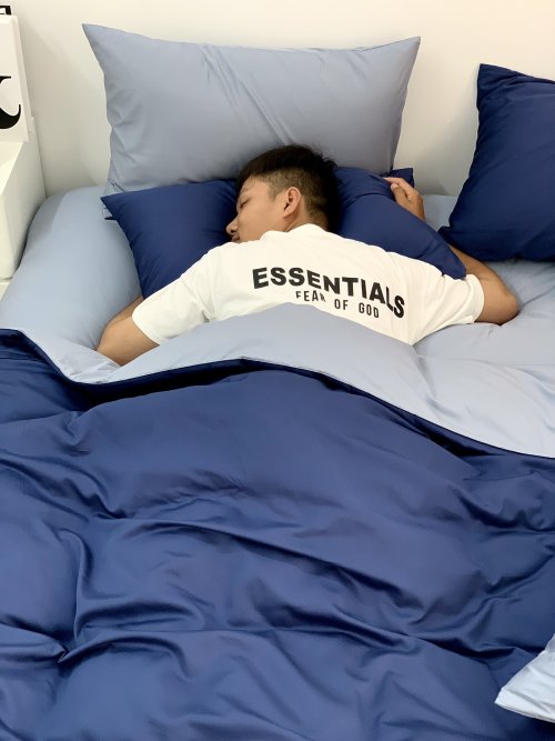 Chăn ga Cotton supima Xanh Navy phối xám