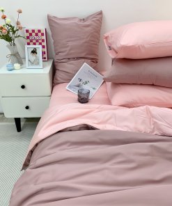 Chăn ga Cotton satin Dusty Pink phối Lavender Pink