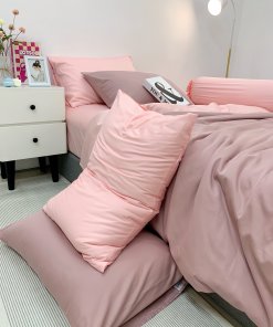 Chăn ga Cotton satin Dusty Pink phối Lavender Pink