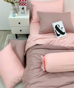 Chăn ga Cotton satin Dusty Pink phối Lavender Pink