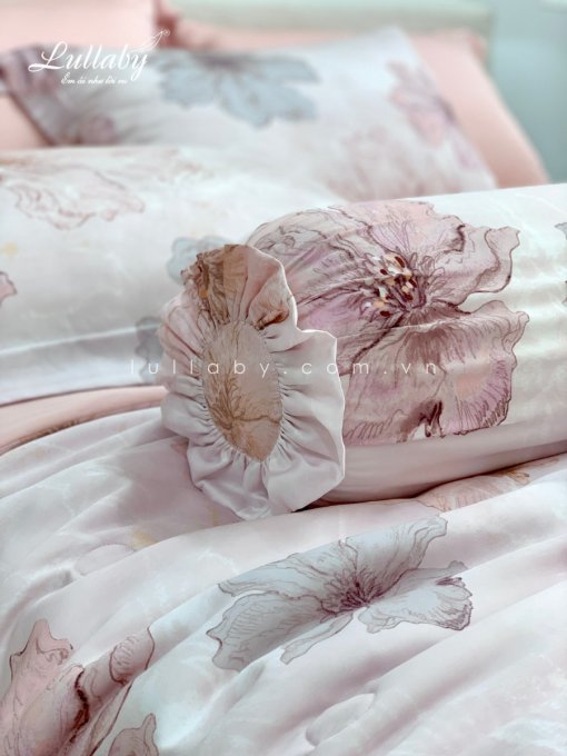 Chăn ga gối Tencel 60S Mẫu đơn hồng | Lullaby Bedding