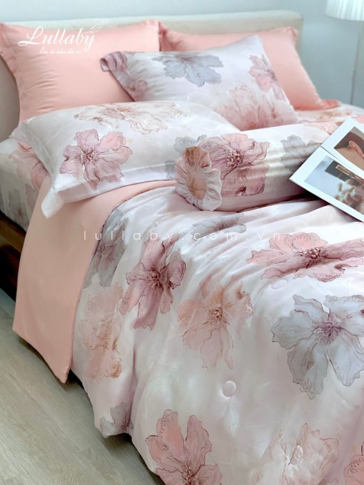 Chăn ga gối Tencel 60S Mẫu đơn hồng | Lullaby Bedding
