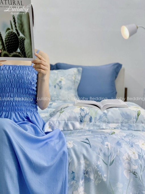 Chăn ga gối Tencel 100S Hoa Diên Vỹ Lullaby Bedding