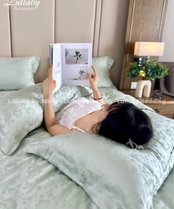 Chăn ga gối Tencel dệt kim - Green Flower| Lullaby Bedding