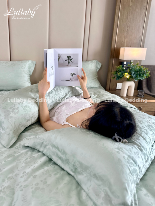 Chăn ga gối Tencel dệt kim - Green Flower| Lullaby Bedding