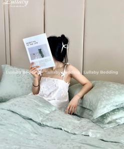 Chăn ga gối Tencel dệt kim - Green Flower| Lullaby Bedding