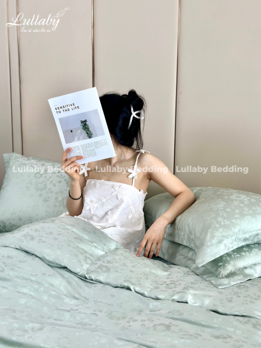Chăn ga gối Tencel dệt kim - Green Flower| Lullaby Bedding