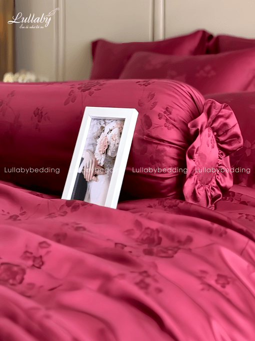 Chăn ga gối Tencel dệt kim đỏ | Chăn ga cưới | Lullaby Beding