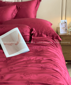 Chăn ga gối Tencel dệt kim đỏ | Chăn ga cưới | Lullaby Beding