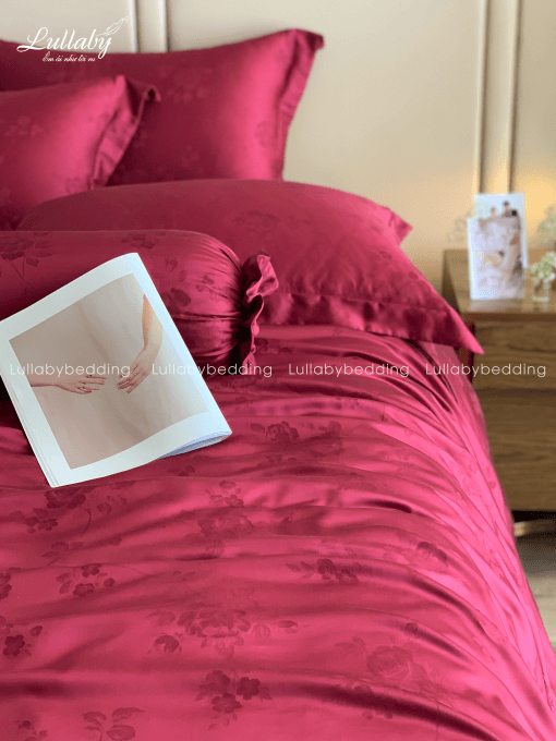 Chăn ga gối Tencel dệt kim đỏ | Chăn ga cưới | Lullaby Beding