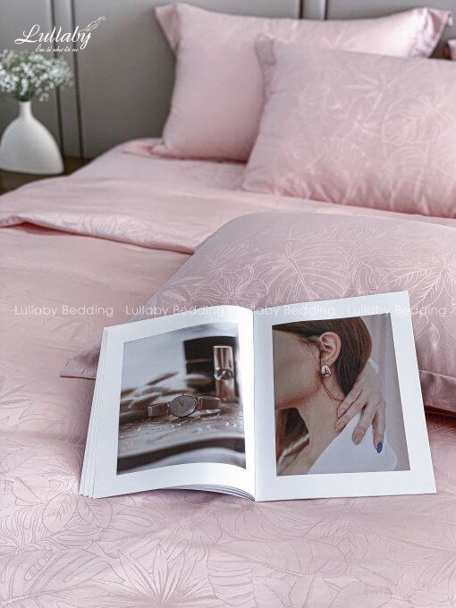 Chăn ga gối Tencel dệt kim hồng | Chăn ga cưới | Lullaby Beding