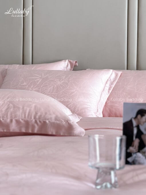 Chăn ga gối Tencel dệt kim hồng | Chăn ga cưới | Lullaby Beding