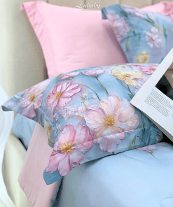Chăn ga gối Tencel 60S Hoa xuân lam | Lullaby Bedding | Chăn ga gối đệm Lullaby | Chăn ga gối Tencel | Chăn ga gối cao cấp