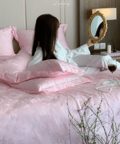 Chăn ga gối Tencel dệt kim hồng | Chăn ga cưới | Lullaby Beding