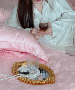 Chăn ga gối Tencel dệt kim hồng | Chăn ga cưới | Lullaby Beding